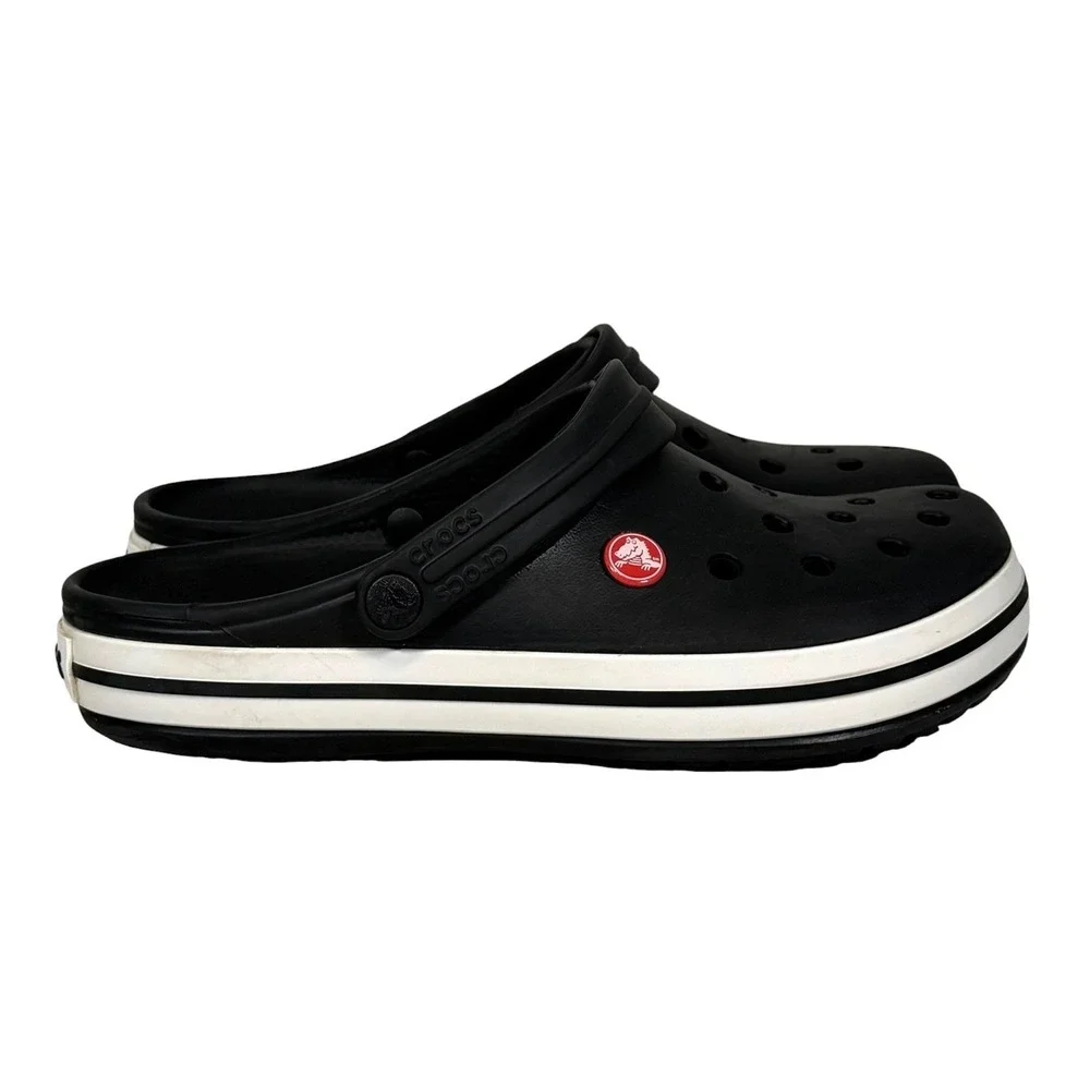 Crocs Crocband Clogs Black White Striped Midsole Mens 7 Womens 9 11016-001